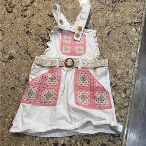 White and Pink Crochet Pocket Dress